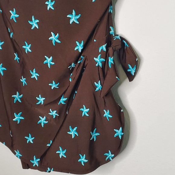 Paradise Bay Swimsuit One Piece Bathing Suit Brown Starfish Size 16 - Picture 2 of 9